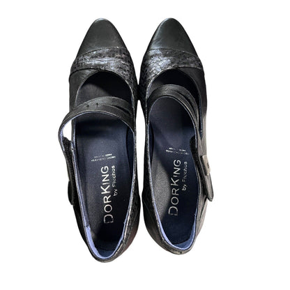 Size 8 (38) Women’s DorKinG Mary Jane’s Metallic Pewter Navy Shoes Heels
