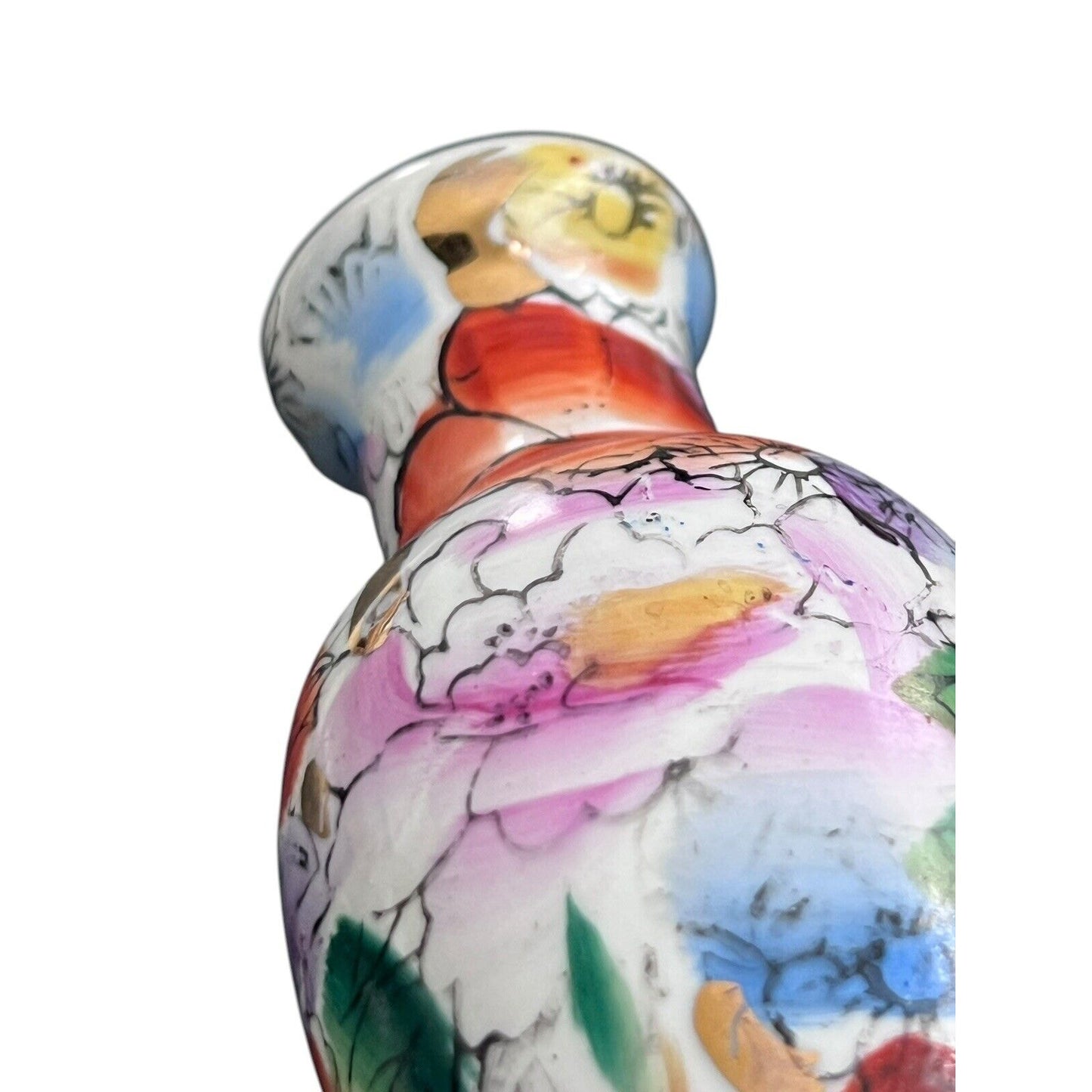 Chinese Floral Vase Gold Detail Porcelain Bud Asian 4” Vintage Hand Painted