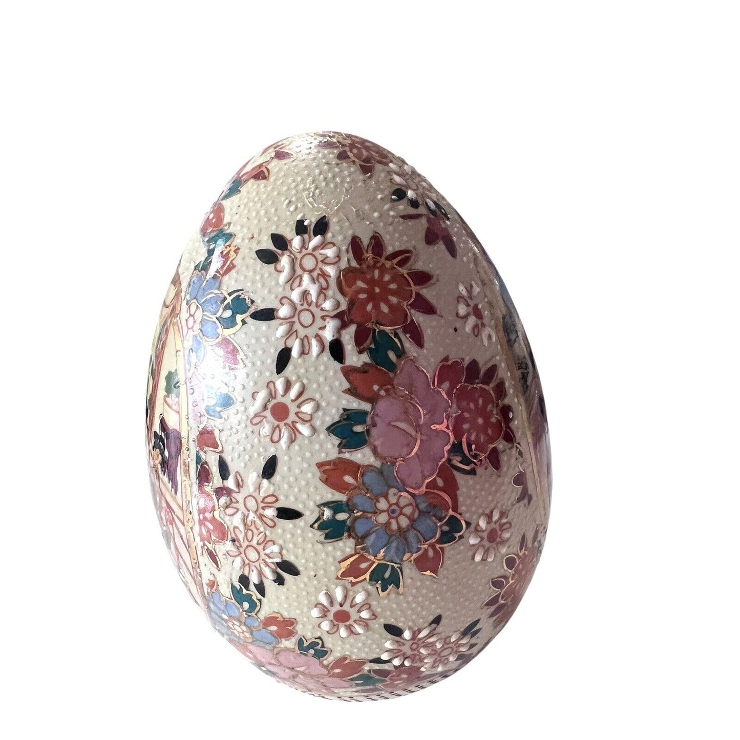 VTG Japanese Porcelain Hand Painted Egg Geisha Flowers Oriental 6 3/4” Tall