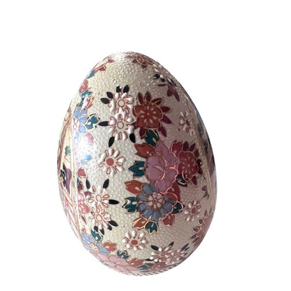 VTG Japanese Porcelain Hand Painted Egg Geisha Flowers Oriental 6 3/4” Tall