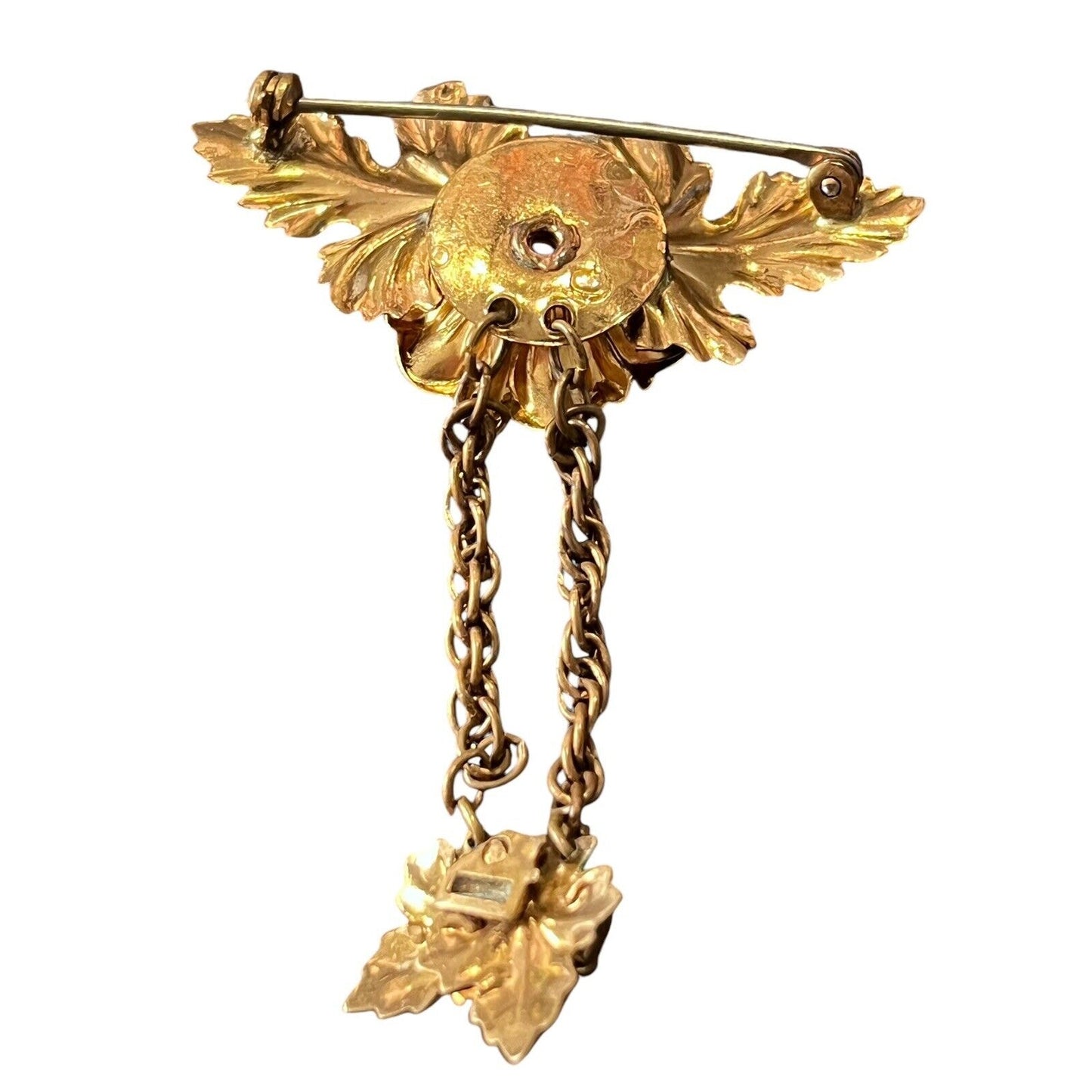 Gold Tone Yellow Flower Rosette Accent Dangle Brooch Pin Enamel