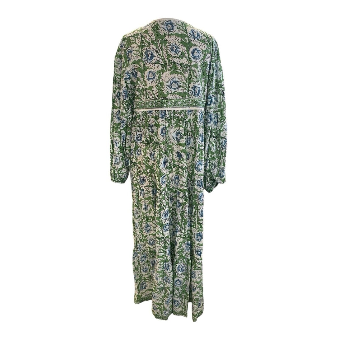Size XL Karni Cotton Green And Blue Floral Printed Boho Maxi Dress