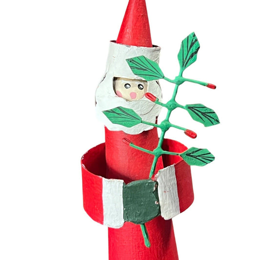 Metal Santa Claus Christmas Ornament Bell Holding Tree Holiday Craft Painted