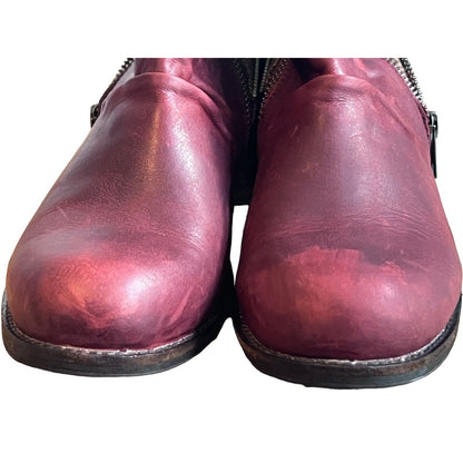 7.5 CAT CATERPILLAR KILEY Maroon Burgundy Leather Tweed Ankle Boots Zip