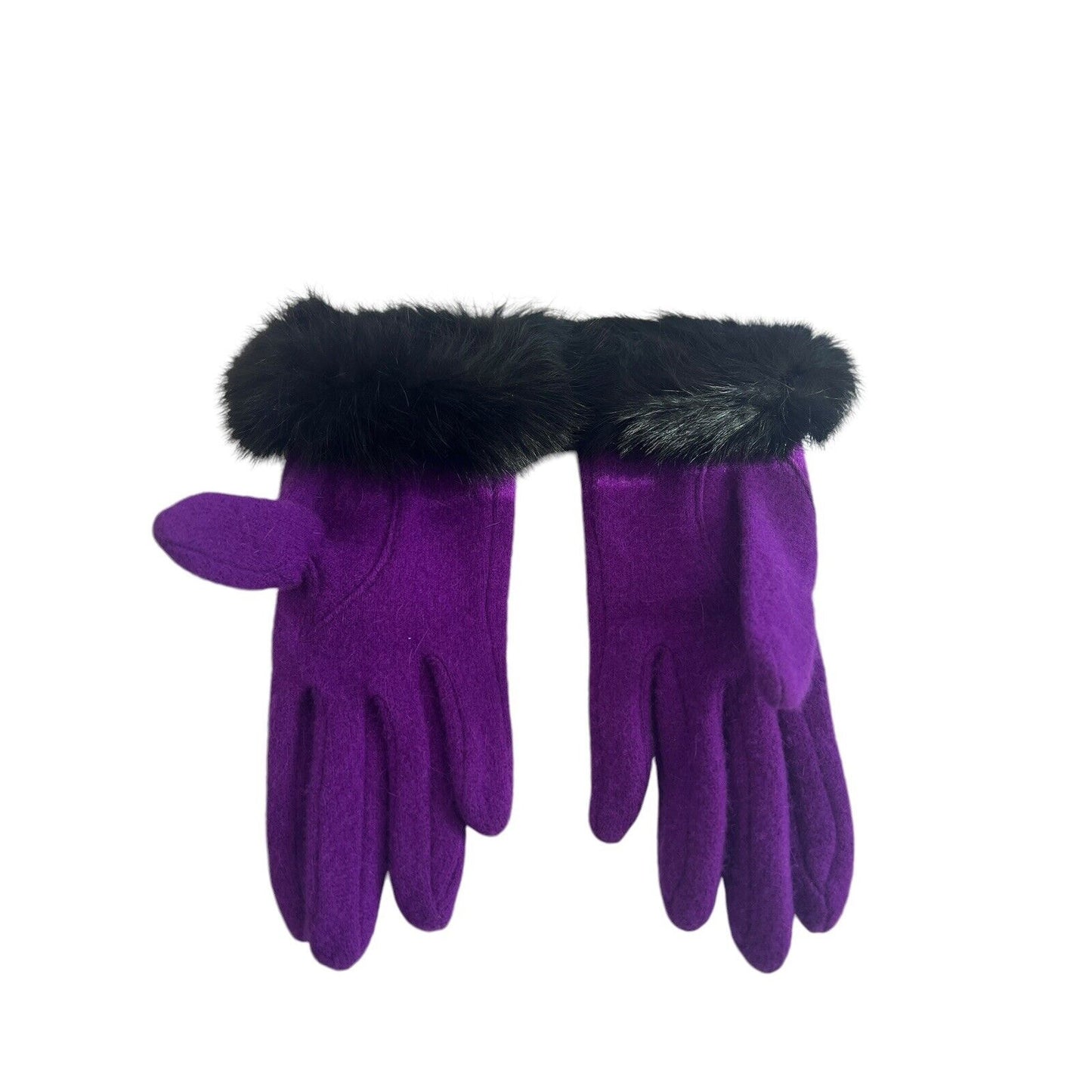 Women's Lamb's Wool Angora Rabbit Fur Cuff Gloves Violet Vintage M/L Purple