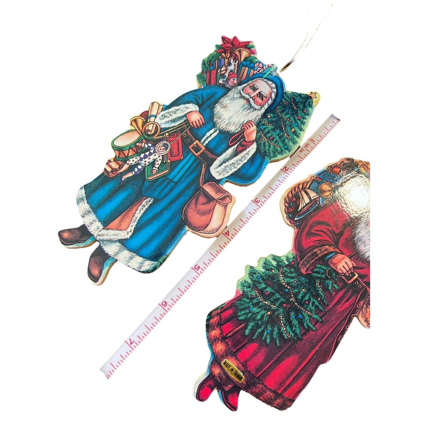Santa Claus Old World Style Classic Print Wood Christmas Ornament Set Holiday