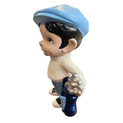 1970's Chalk Ware Boy Golfer Ceramic Mold Figurine Vintage Blue