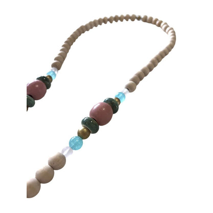 Painted Oyster Shell Pendant Necklace Wood Bead 30” Pastel Coastal Beach Preppy