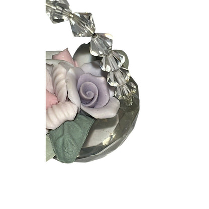Miniature Crystal Basket Porcelain Roses Pink Purple Spring Easter