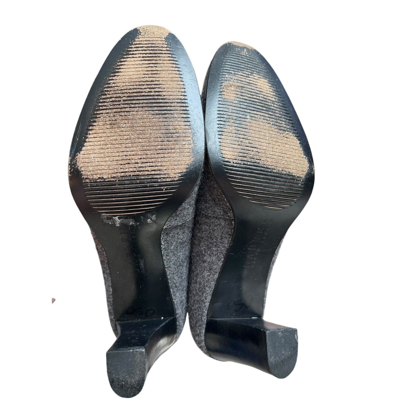 Size 7.5. Lauren Ralph Lauren Nina Gray Wool Pumps 3” Heel Bows Shoes Business