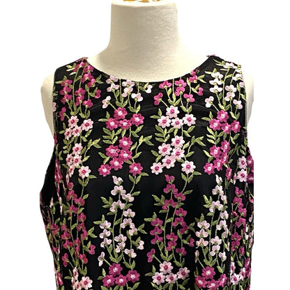 Tahari Arthur S. Levine Dress Black Floral Size 10 Embroidered Sleeveless