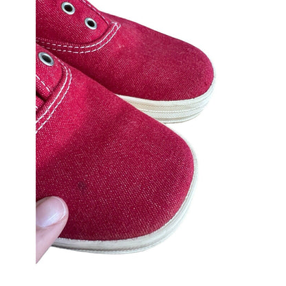 90s Vintage Keds Denim Sneakers Women 7.5 Retro Red Lace Up Shoes No Laces