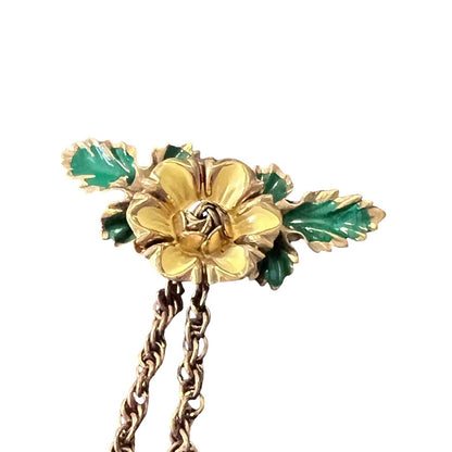 Gold Tone Yellow Flower Rosette Accent Dangle Brooch Pin Enamel