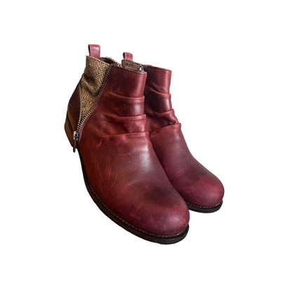 7.5 CAT CATERPILLAR KILEY Maroon Burgundy Leather Tweed Ankle Boots Zip