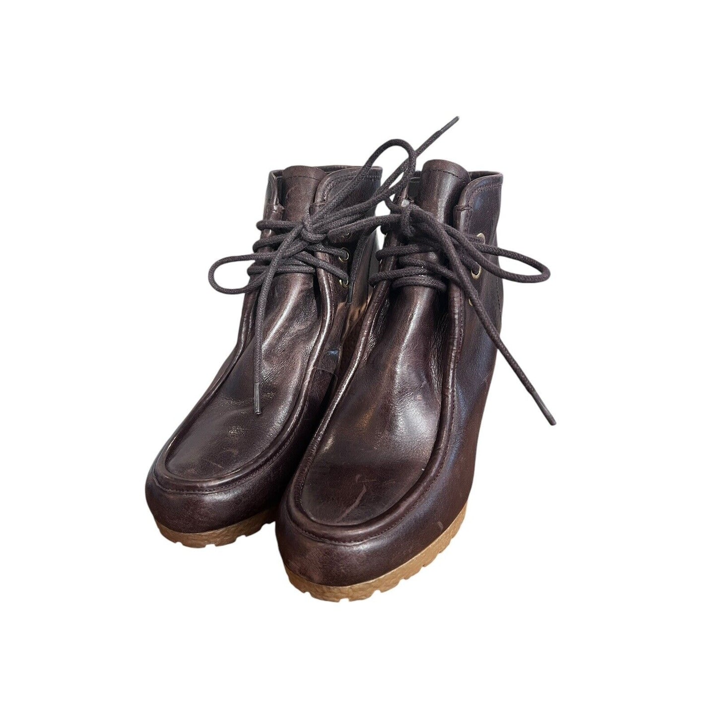 Size 7.5 Michael Kors Rory Wedge Booties Brown Leather Ankle Boots Lace Up