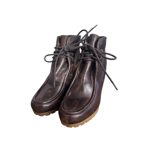 Size 7.5 Michael Kors Rory Wedge Booties Brown Leather Ankle Boots Lace Up