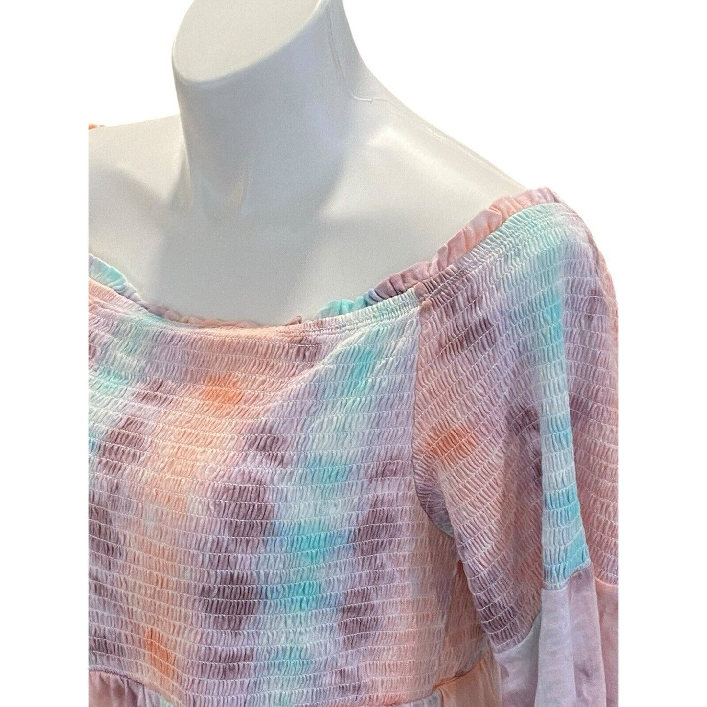 Torrid Womens Plus Sz 1X Tie Dye Babydoll Smocked Off-Shoulder Bell Sleeve Top