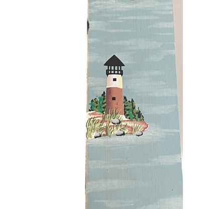 Hand Painted Wall Mirror Light House Wood Blue Handpainted Vintage 14” X 11”