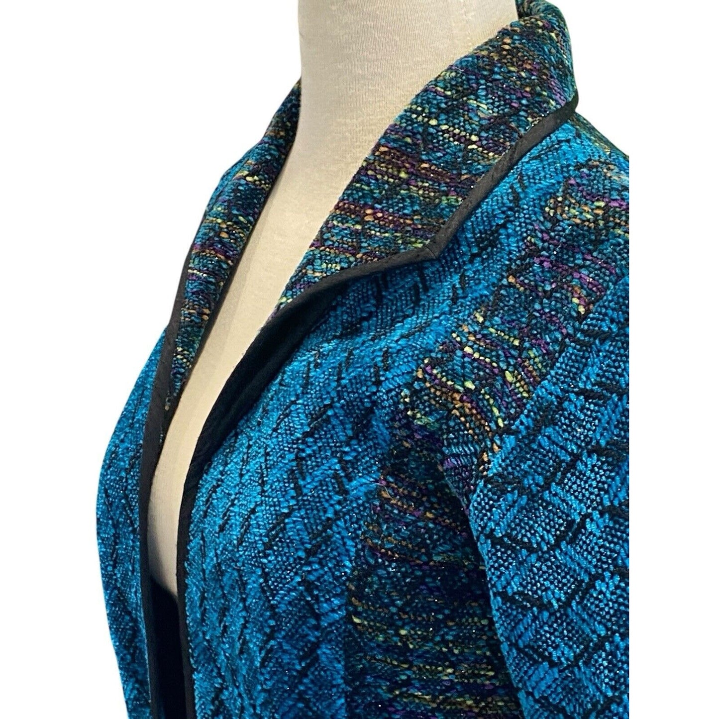 LAURA FISHER BONVALLET Handwoven Open Jacket Beauxchenes Fibre Art to Wear Teal