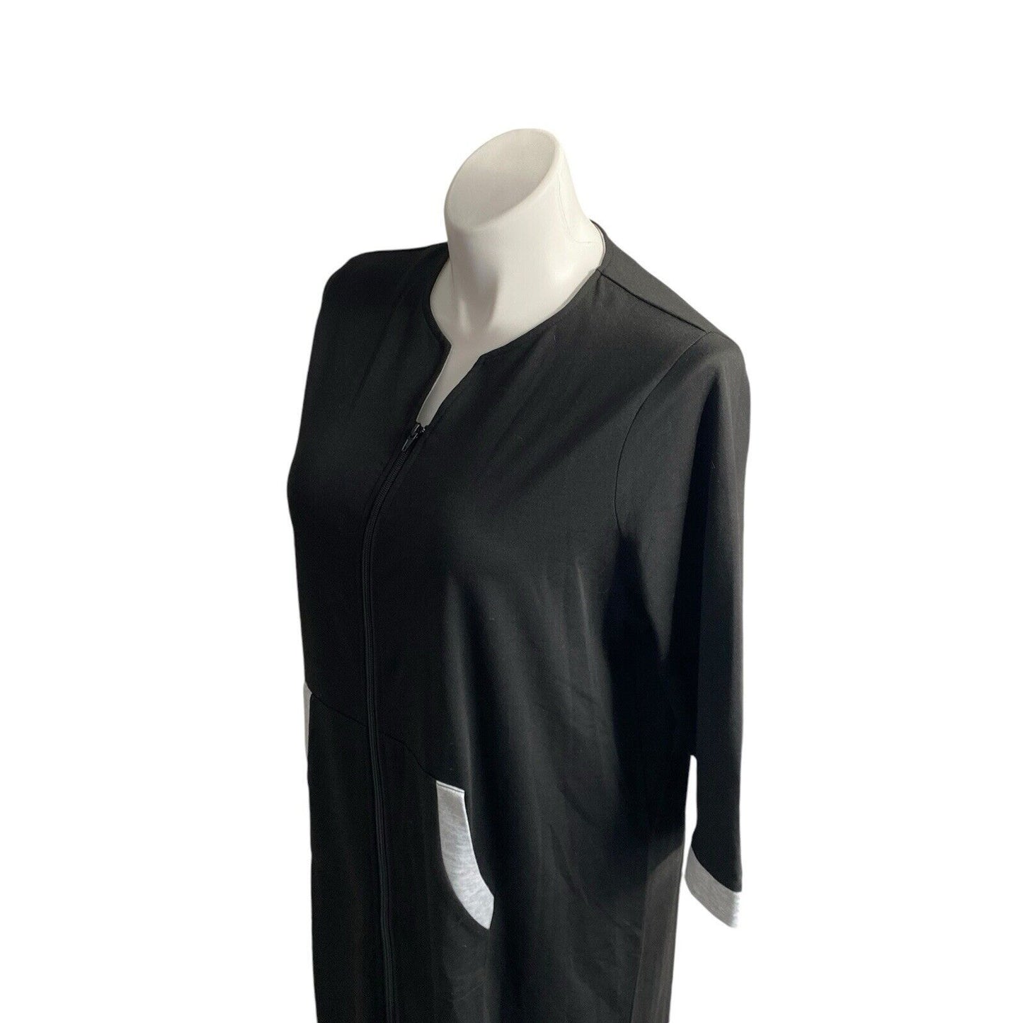 Size L EKOUAER Lightweight Full Zip Black Pockets Lounge Wear House Coat Robe