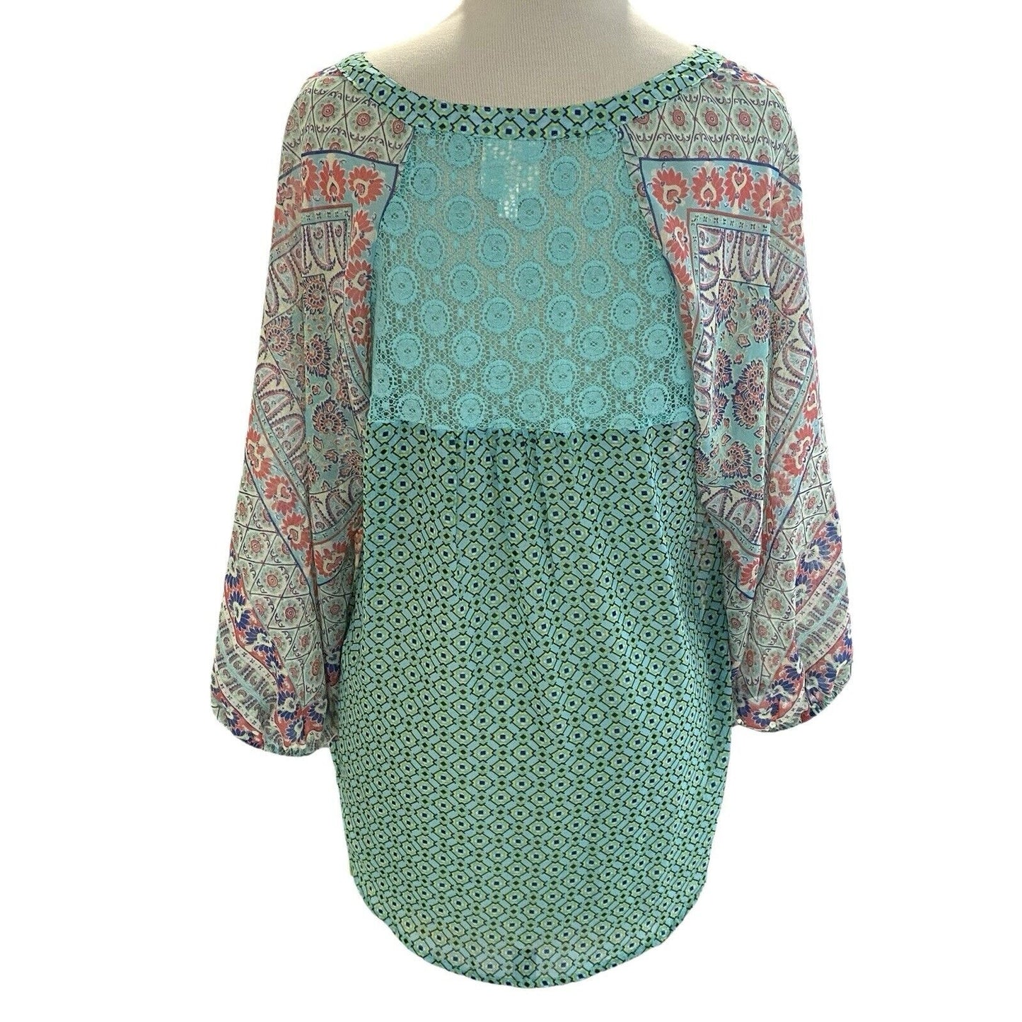 Size M Anthropologie Fig and Flower Floral Lace Boho Peasant Top Blouse Shirt Tu