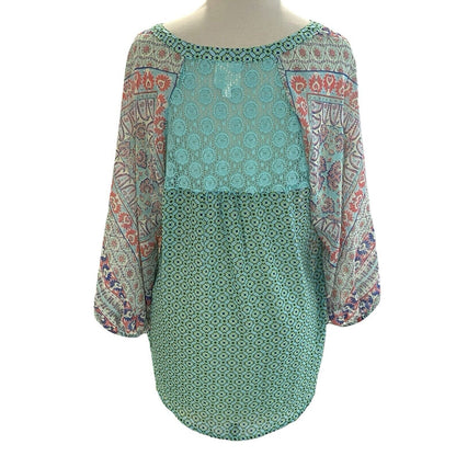 Size M Anthropologie Fig and Flower Floral Lace Boho Peasant Top Blouse Shirt Tu