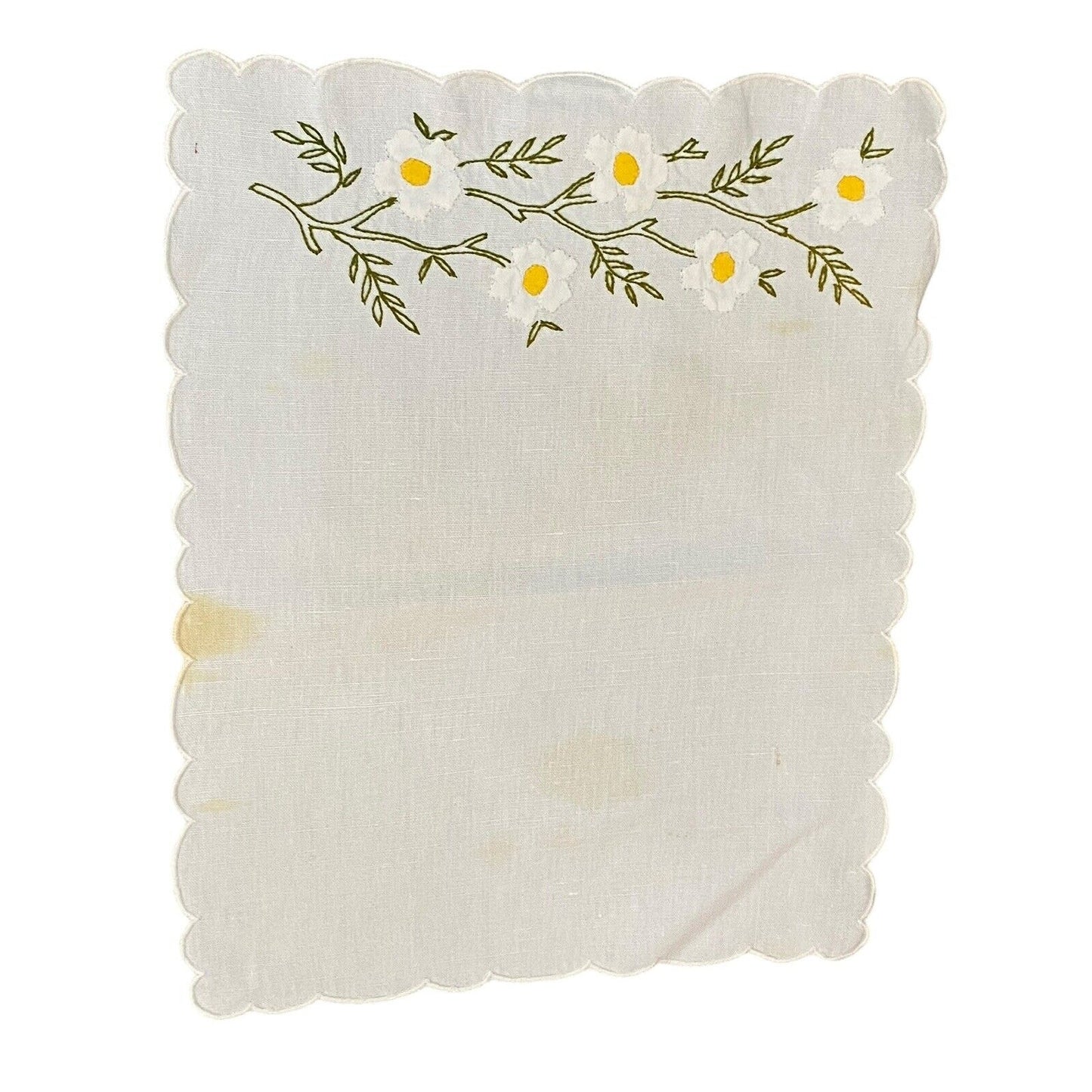 Vintage Embroidered Placemats (7) And Napkin (1) Floral Daisy White Yellow