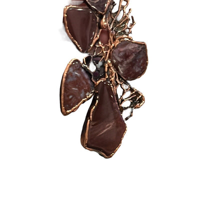 Artsy One Of A Kind Agate Geode Amber Bead Necklace Handmade Copper 24”