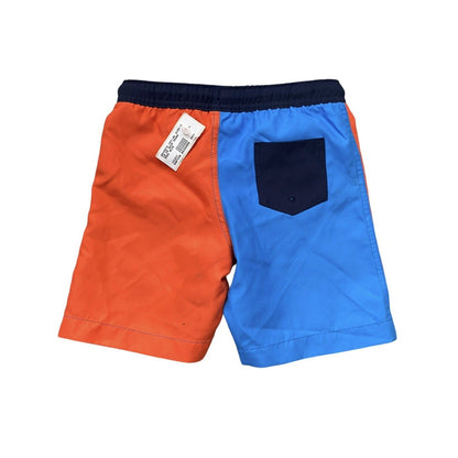Size Small (4) Lands End Kids Navy Swim Trunks Swimsuit Blue Orange Color Block