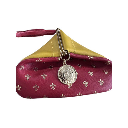 Firenze Italian Leather Fiocchi Coin Purse Red Yellow Gold Fleur-de-lis EUC