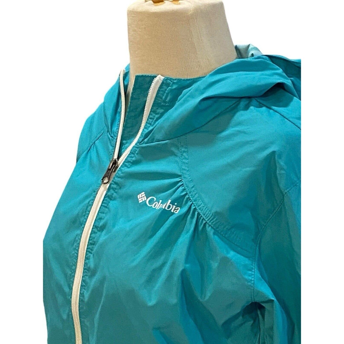 Size Medium Turquoise Blue Columbia Womens Windbreaker Hooded Jacket Full Zip