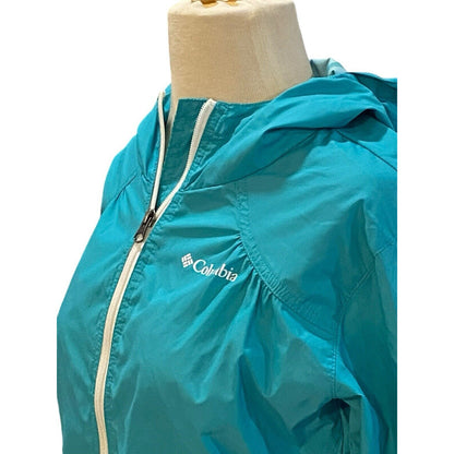 Size Medium Turquoise Blue Columbia Womens Windbreaker Hooded Jacket Full Zip