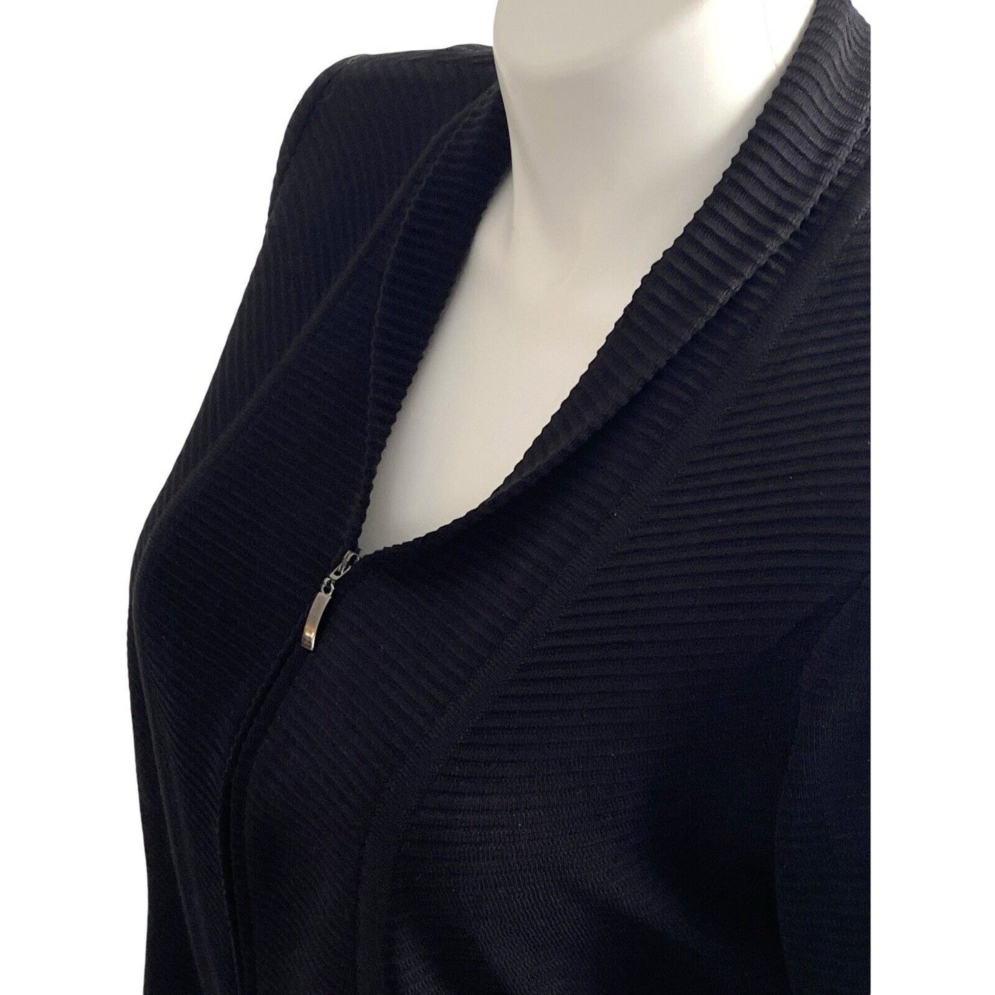 Exclusively Misook Textured Full Zip Sweater Cardigan Black XL Petite