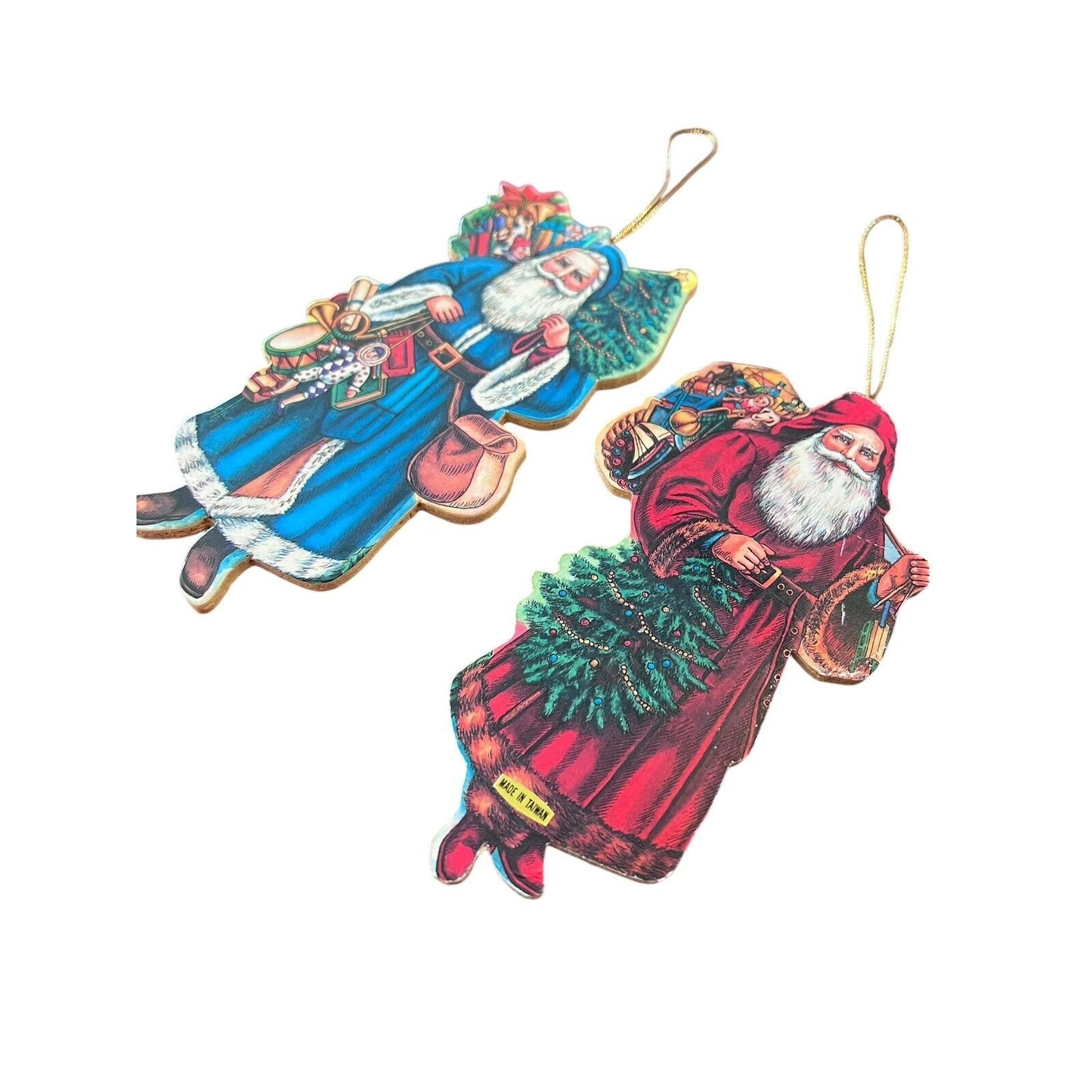 Santa Claus Old World Style Classic Print Wood Christmas Ornament Set Holiday