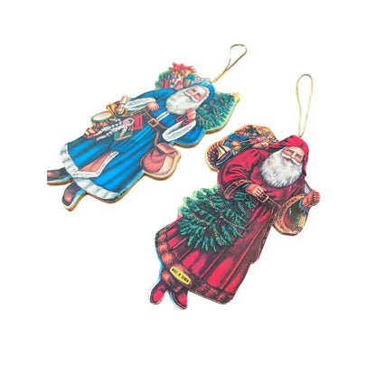 Santa Claus Old World Style Classic Print Wood Christmas Ornament Set Holiday