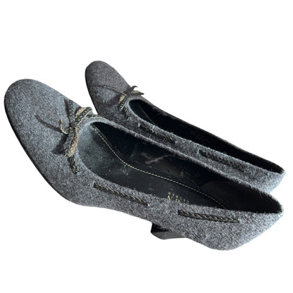 Size 7.5. Lauren Ralph Lauren Nina Gray Wool Pumps 3” Heel Bows Shoes Business