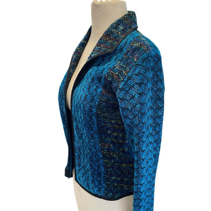 LAURA FISHER BONVALLET Handwoven Open Jacket Beauxchenes Fibre Art to Wear Teal
