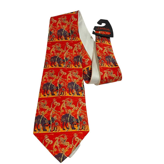 J GARCIA Tie Red Print Jerry Garcia Grateful Dead 56” Neck Tie Camel