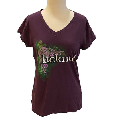 Size Large Traditional Craftware Purple Ireland Graphic T-Shirt Blouse Tee