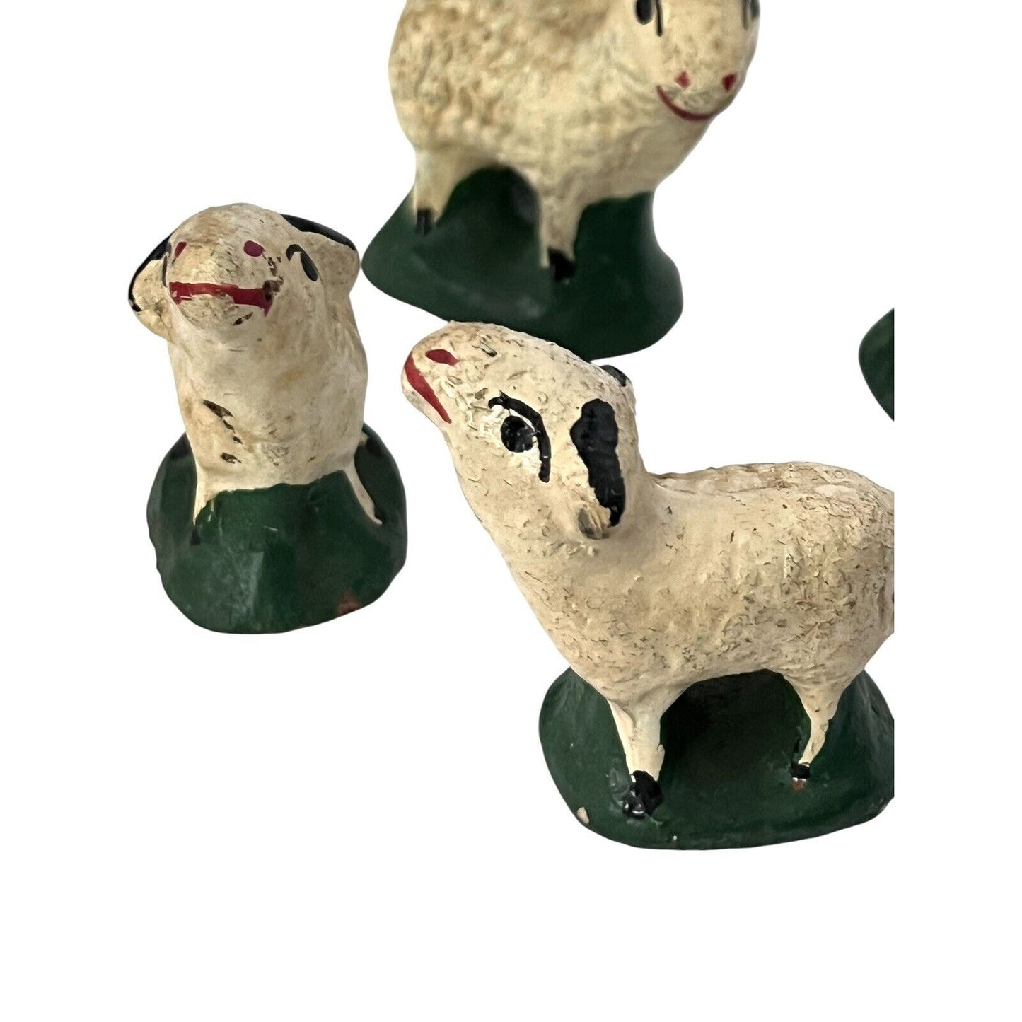 Vintage Sheep Nativity Christmas Clay Hand Painted Handmade Lot Of 4 Farm Rustic