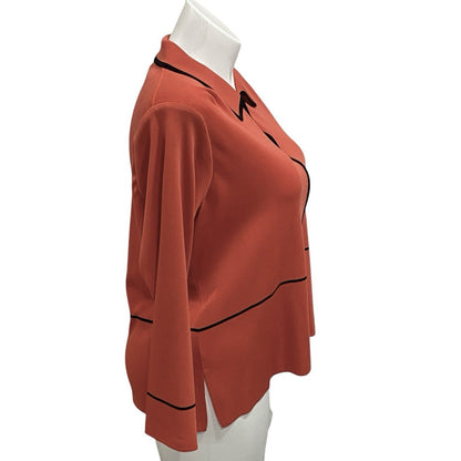 L Exclusively Misook Cardigan Jacket Women’s Coral Orange Zip Black Trim