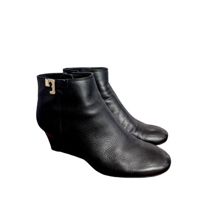 Tory Burch Brooke Black Ankle Wedge Woman Boots Size 9 EUC Pebbled Leather