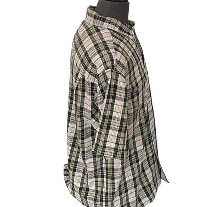 Large Tommy Bahama Button Up Shirt Mens Silk Short Sleeve Plaid Green Black Gray