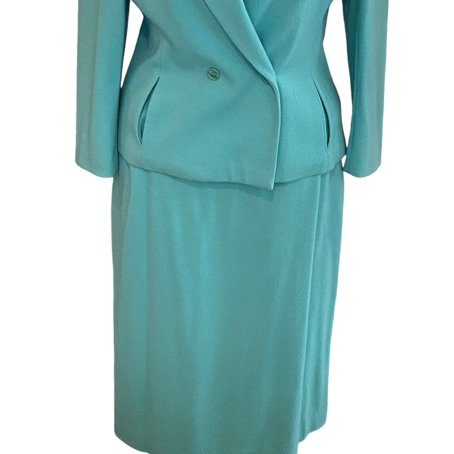 Bleyle Virgin Felted Wool Suit Set Blazer Turquoise Classic Size 18 Skirt 14 Top