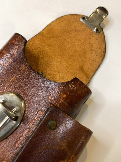 Vintage Tooled Leather Cigarette and Lighter Case Belt Loop Clasp