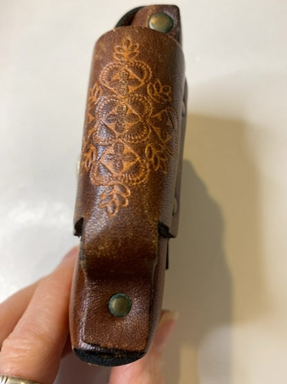 Vintage Tooled Leather Cigarette and Lighter Case Belt Loop Clasp