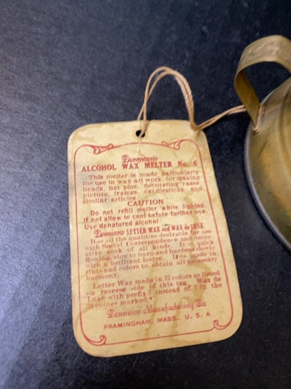 1940s Dennison Alcohol Wax Melter No 6 Komax Wick with Tag USA