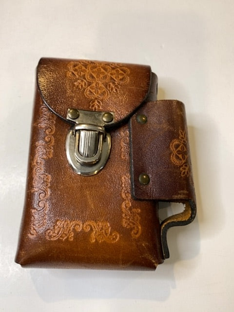 Vintage Tooled Leather Cigarette and Lighter Case Belt Loop Clasp