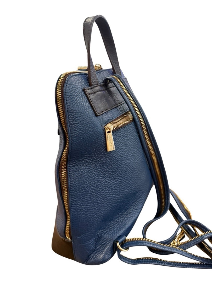Valentina Italy Pebbled Leather Sling Backpack Purse Blue Convertible Gold Tone