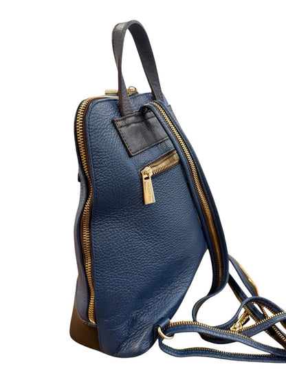 Valentina Italy Pebbled Leather Sling Backpack Purse Blue Convertible Gold Tone